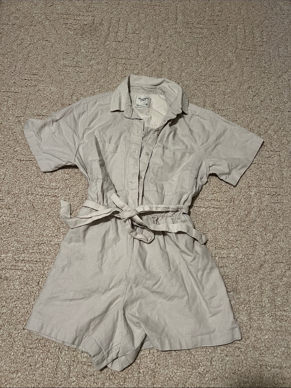 Abercrombie & Fitch Cream Short-Sleeve Cotton Romper